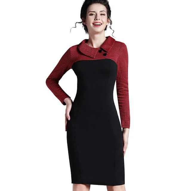 NICE FOREVER Women's Fashion Classic Elegant Patchwork Sheath Dress