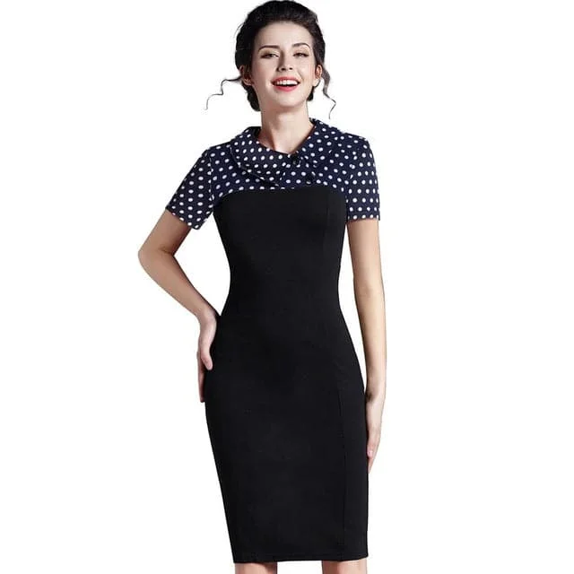 Dark Blue Polka Dots Short Sleeves