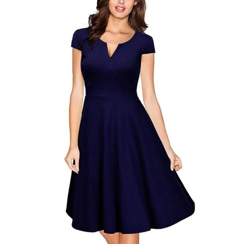 OXI Women's Fashion Formal V Neck A-line Dress Audrey Hepburn Style