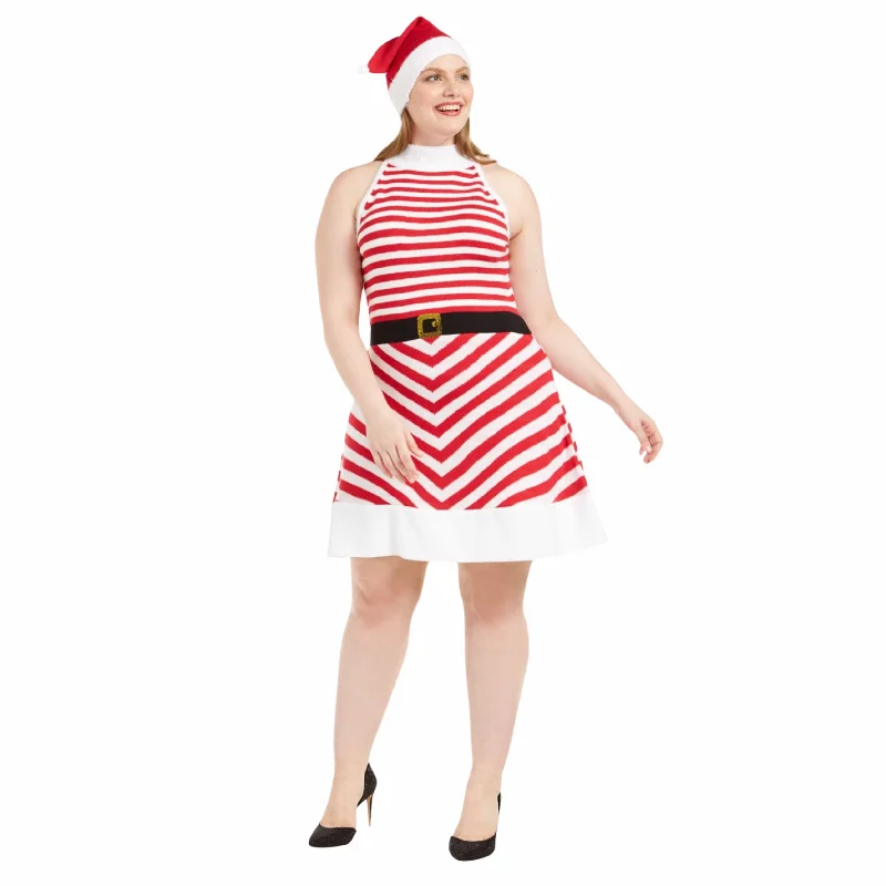 PLANET GOLD - Striped Fit & Flare Dress & Santa Hat