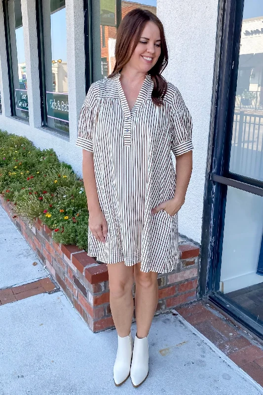 Ready For It Striped Brown Dress