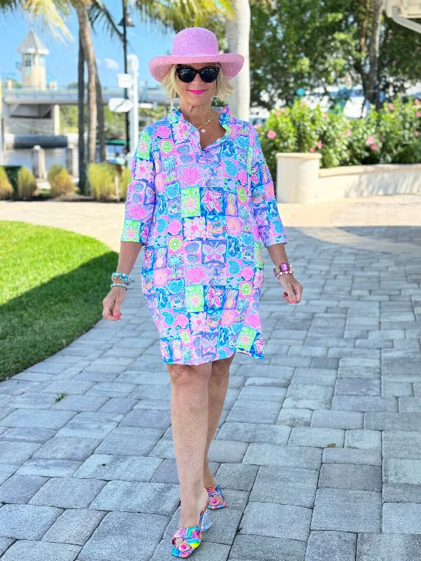 SANDY COLOR BEACH RUFFLE NECK DRESS