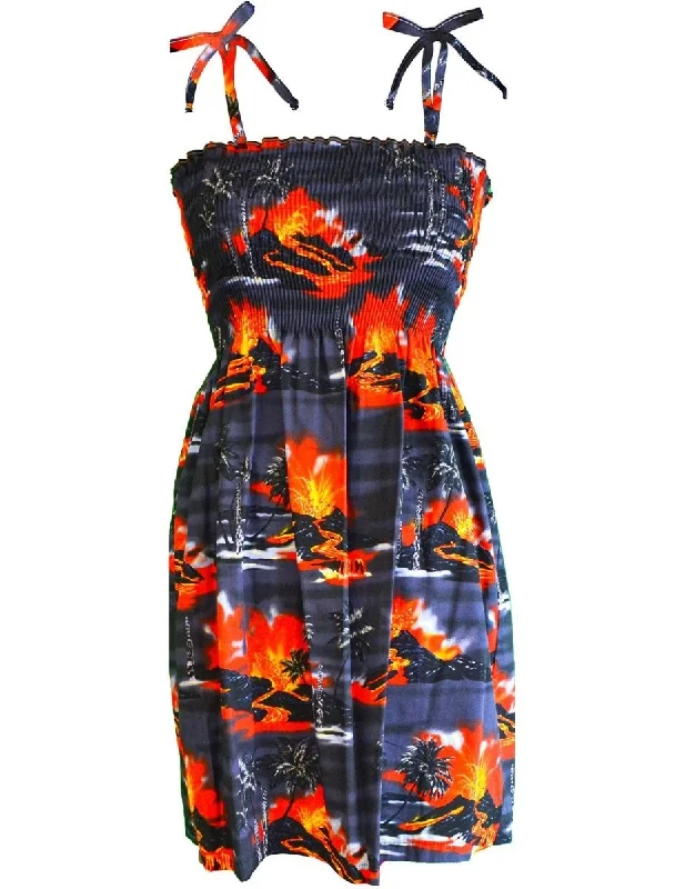 Short Hawaiian Dress Smock Top Kilauea Volcano Lava