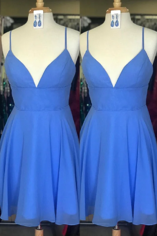Simple Blue Chiffon Short Homecoming Dress