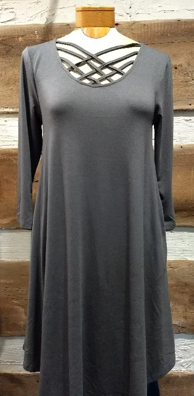 Strappy Neck 3/4 Sleeve Dress