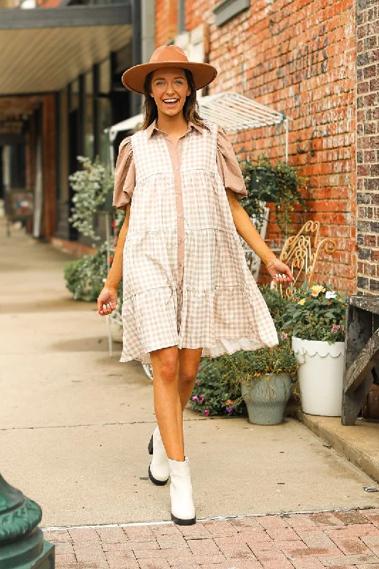 Tan Checkered Dress