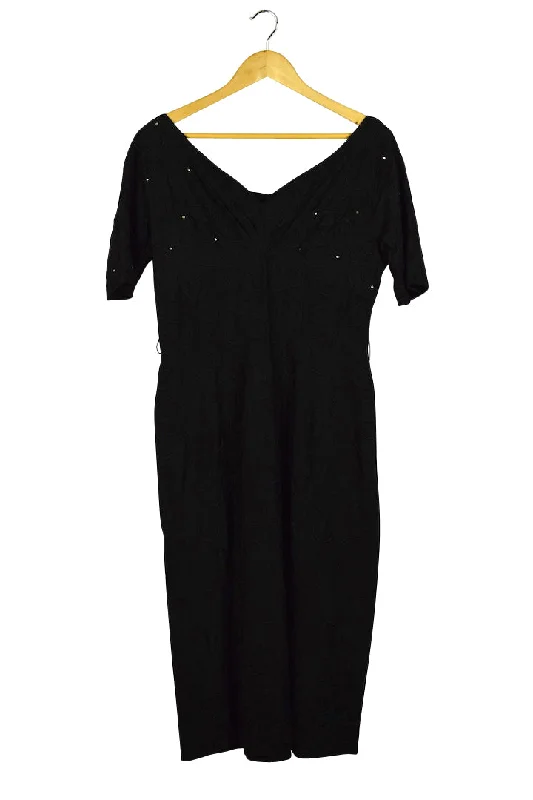 Vintage 1960s Black Squiggle Diamante Dress