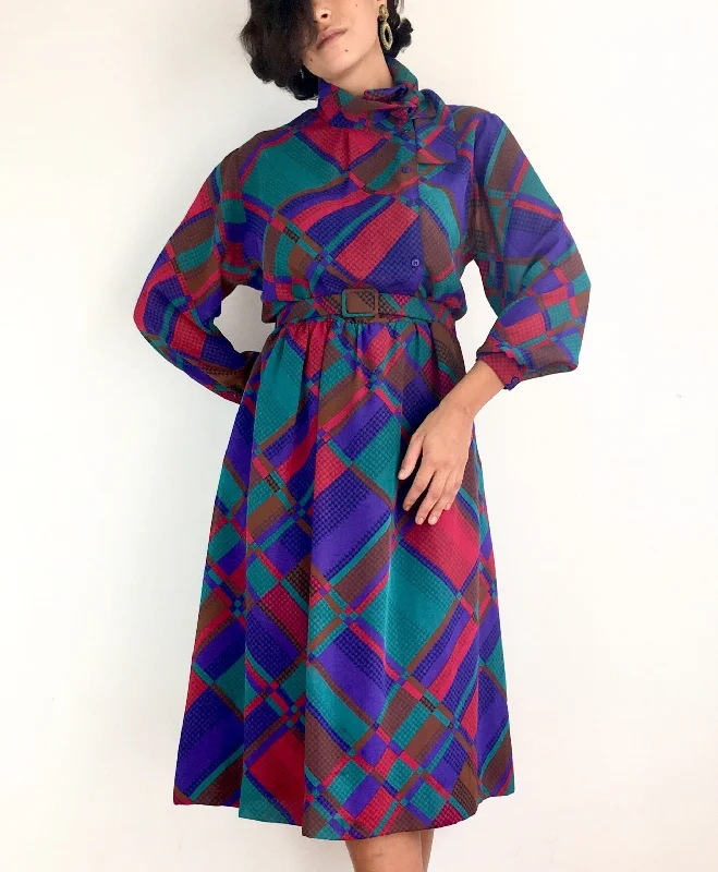 60s vintage dress, side ascot collar