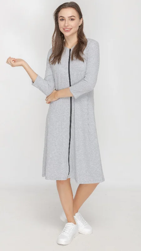 Zip Dress - Contrast Zipper - Grey